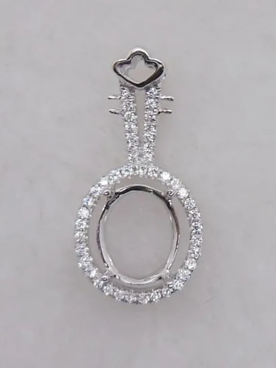 Solid 14K White Gold Oval Shape 7X10MM Fashion Semi Mount Pendant