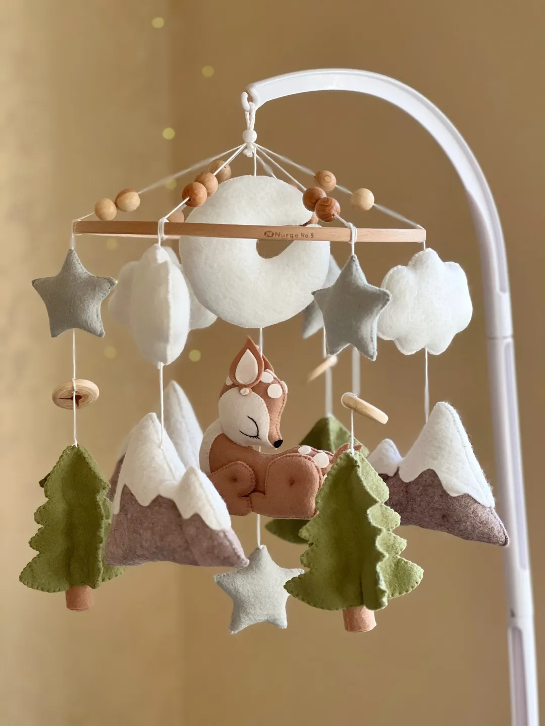 Baby mobile felt with deer in the forest, woodland mobile crib, baby boy mobile, baby mobile girl