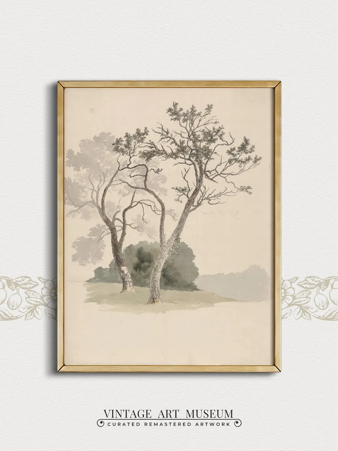 Tree Landscape Watercolor Painting, Vintage Wall Art Muted Tones Nature Landscape, Rustic Wall Decor PRINTABLE Digital Downloadable | #09