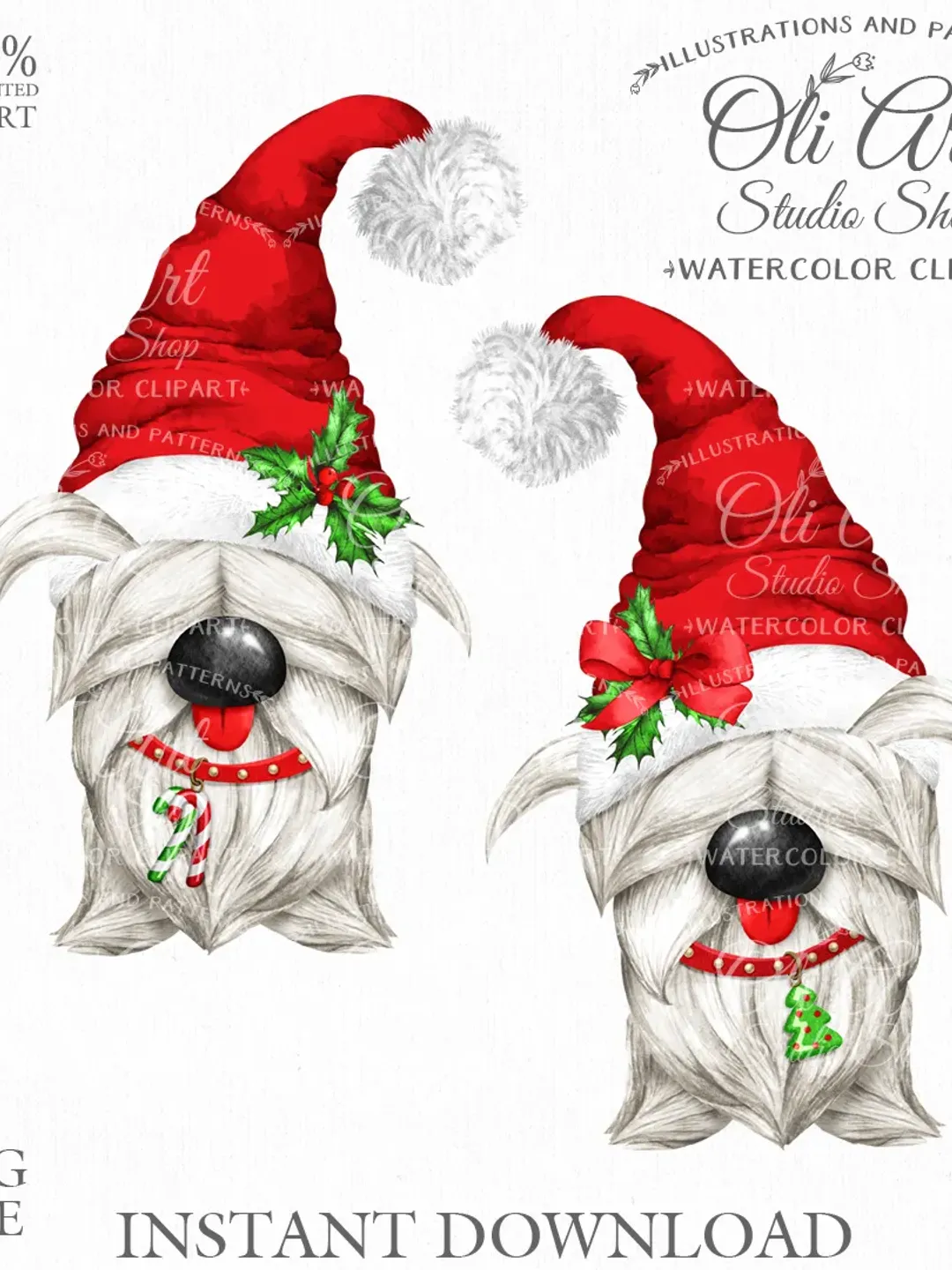 Christmas Dog Digital Clip Art. Cute Characters. Hand Drawn graphics ...