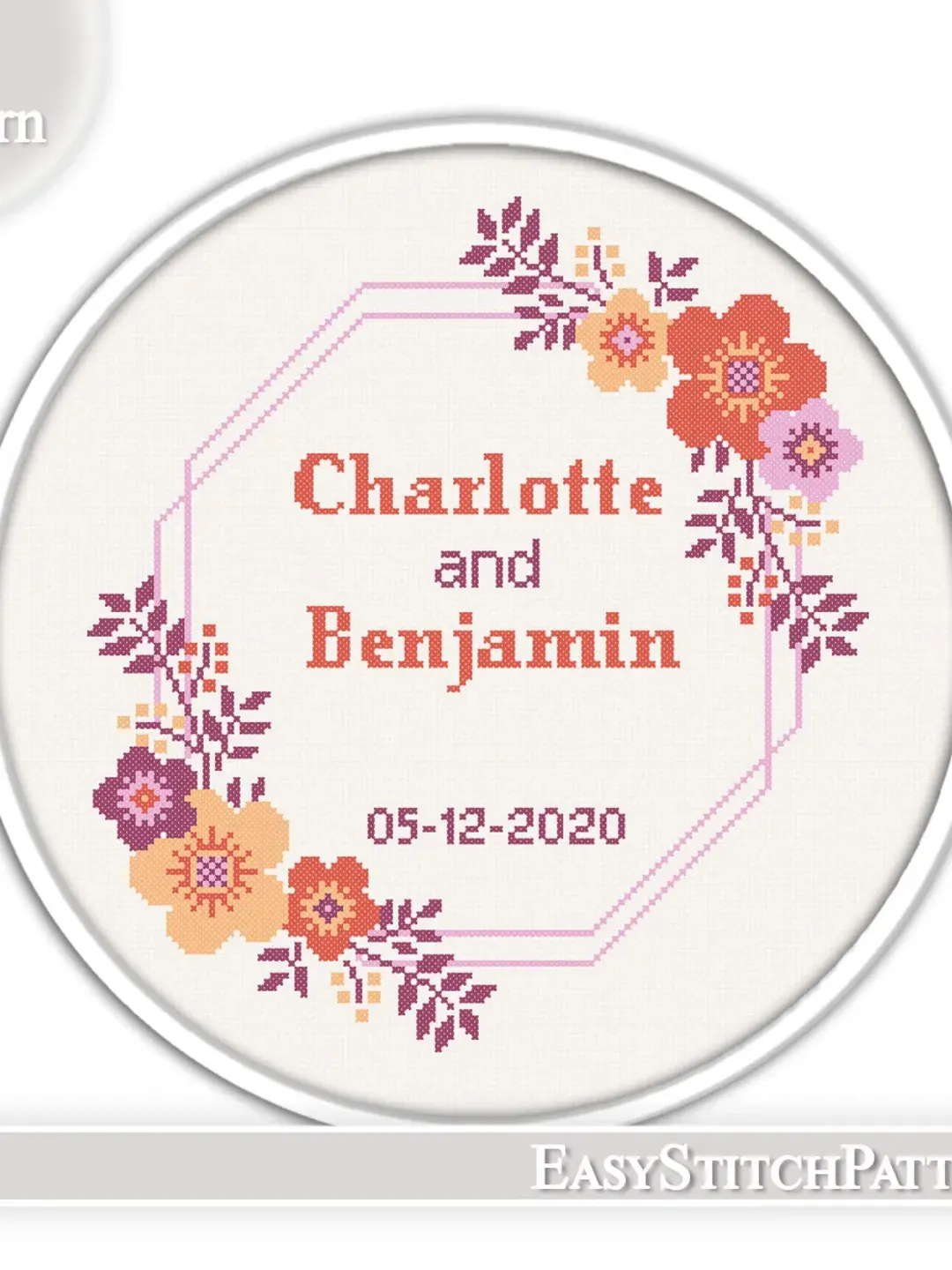 Save the date cross stitch. Wedding announcement cross stitch pattern. DIY.