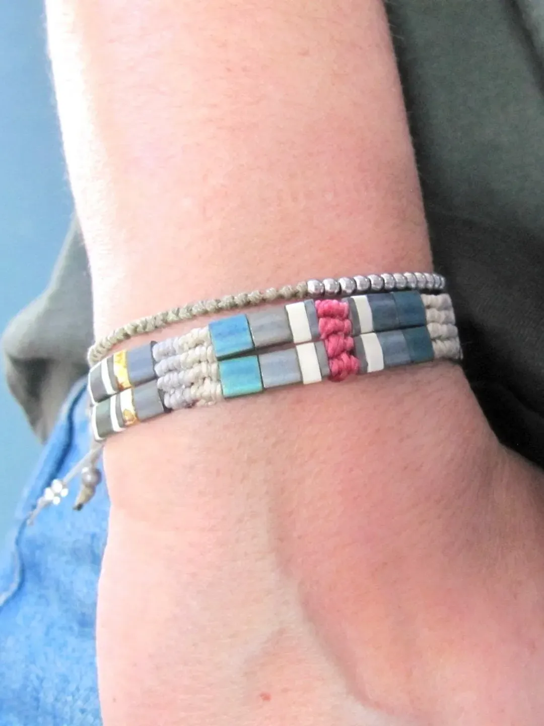 Miyuki bracelet wide in Boho & Chic style / hippie bead bracelet, hand woven tila,  Mother gift bracelet , women, miyuki tila green