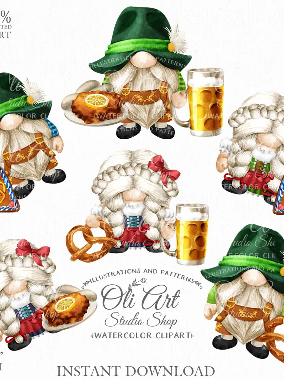 Oktoberfest Gnome Clip Art. Cute Characters, Hand Drawn graphics. Digital Download. OliArtStudioShop