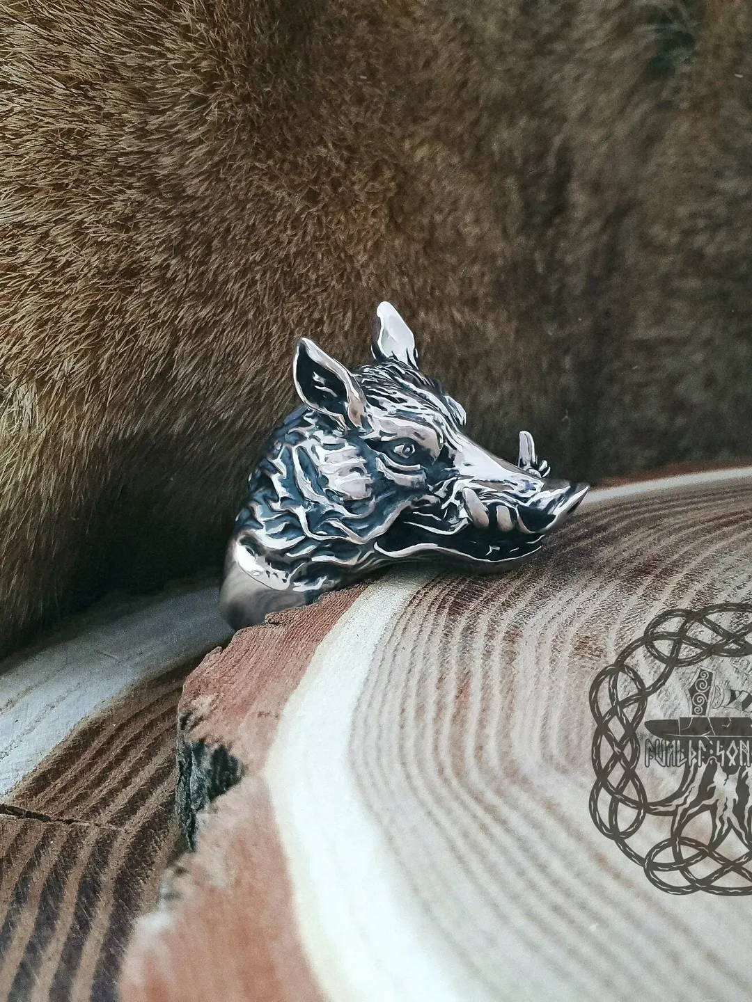 Wild Boar Ring, Boar Ring, Boar Head Ring, Gullinbursti Ring, Animal Ring, Sterling Silver Ring, Norse Ring, Animal Jewelry