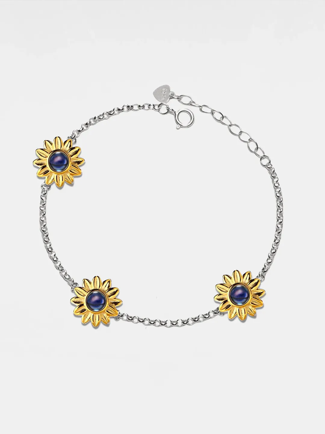 PERIMADE Sunflower Projection Bracelet • Personalized Picture Inside Bracelet • Sterling Silver Keepsake Jewelry • Trendy Best Friend Gift