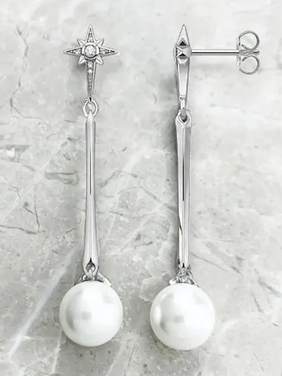 Silver Pearl Dangle Earrings
