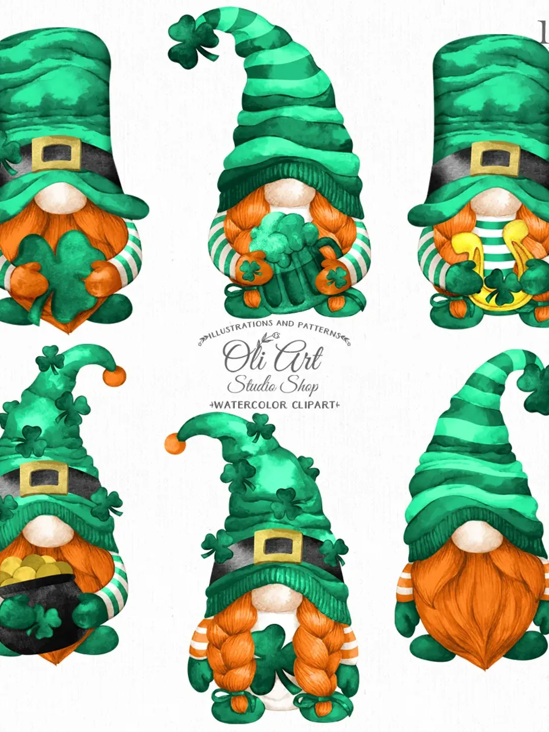 St. Patricks Day Gnome Clip Art. Profession clip art, Hand Drawn graphics. Digital Download. OliArtStudioShop