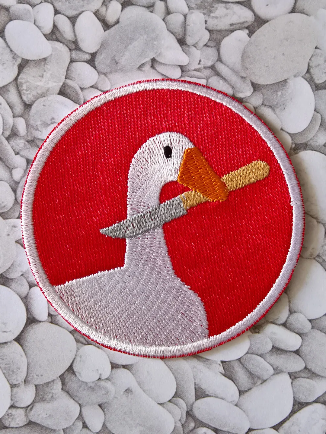 Goose patch Sew on or Hook and Loop Goose with a knife
