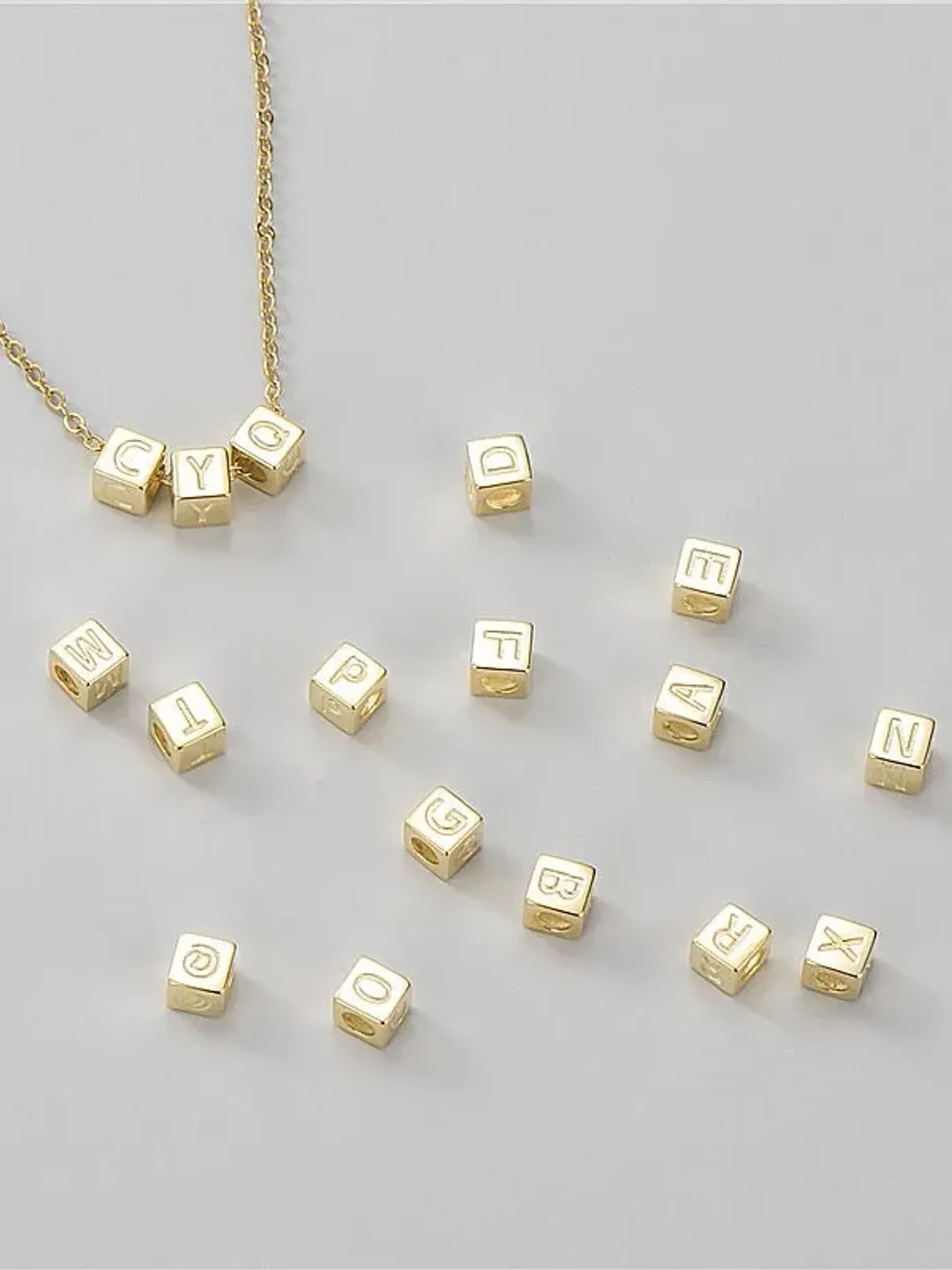 PERIMADE Custom Name Charm Necklace • Initial Letter Cubic Bead Pendant • Personalized Silver Friendship Jewelry • Trendy Bridesmaid Gift