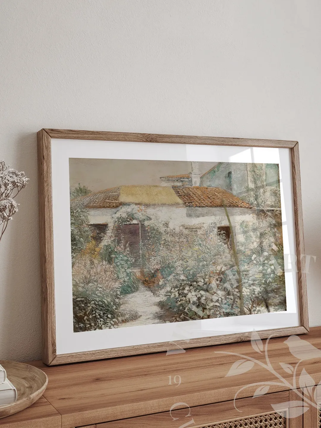 Large Vintage Wall Art Cottage Oil Painting Print, Blossoming Garden ...
