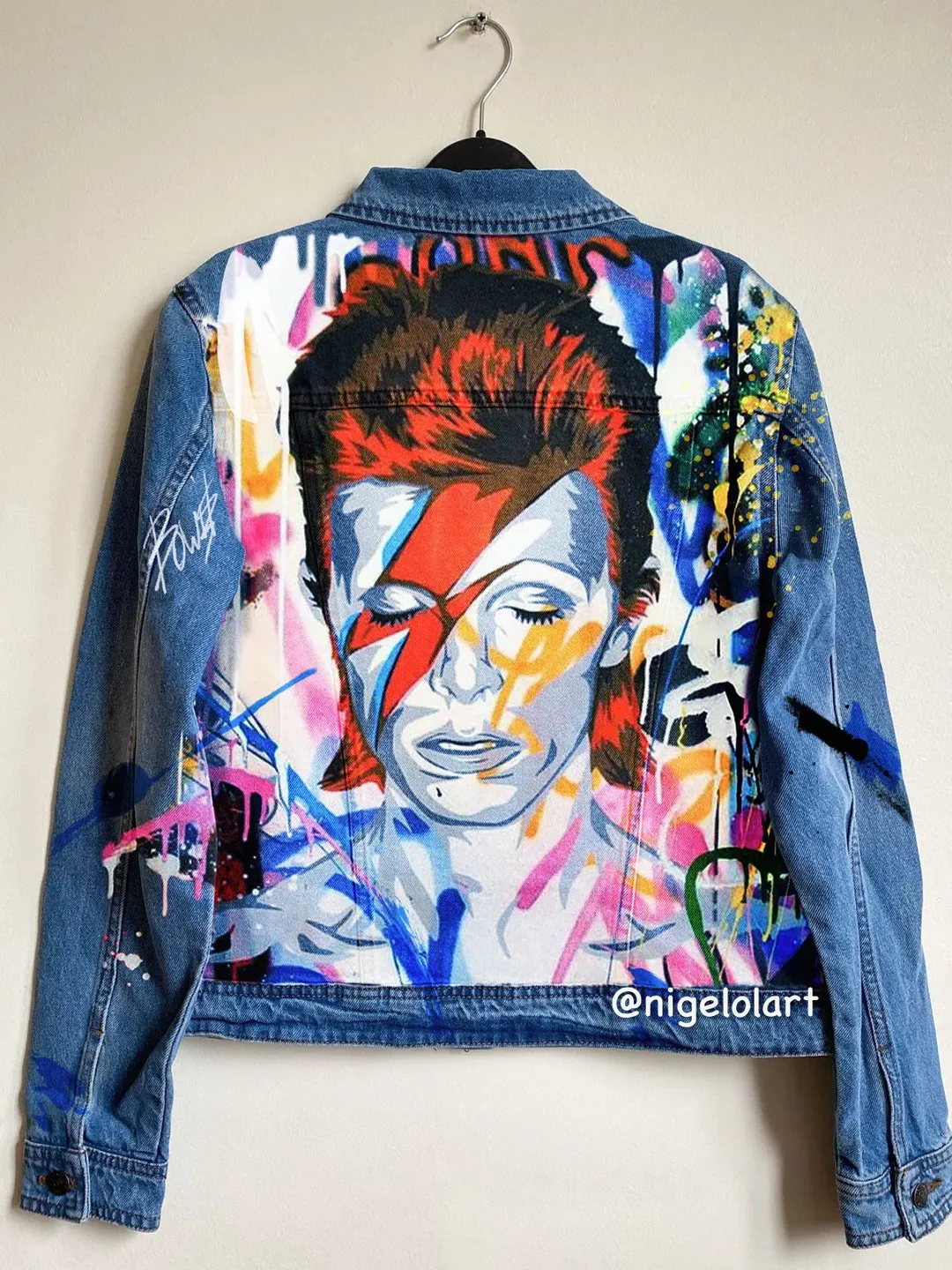 David Bowie Painted denim jacket Custom jacket Portrait from photo Personalized order Blue denim jacket shirt Gift