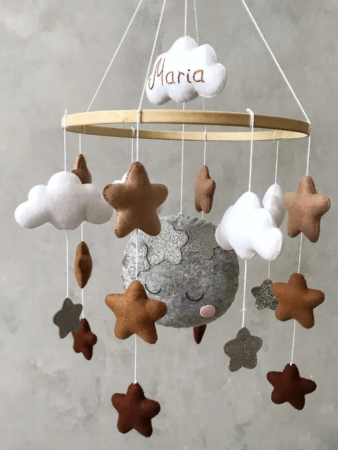 Moon and stars baby mobile neutral. Space baby mobile. Sky mobile. Star cloud mobile. Personalized baby mobile