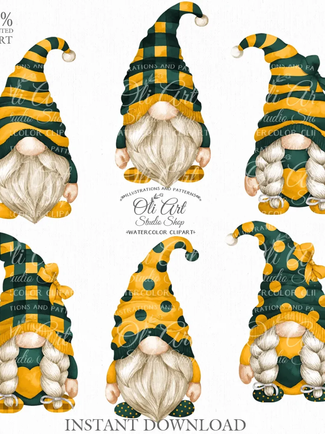 Gnome Clip Art. Cute Characters, Hand Drawn graphics. Digital Download. OliArtStudioShop