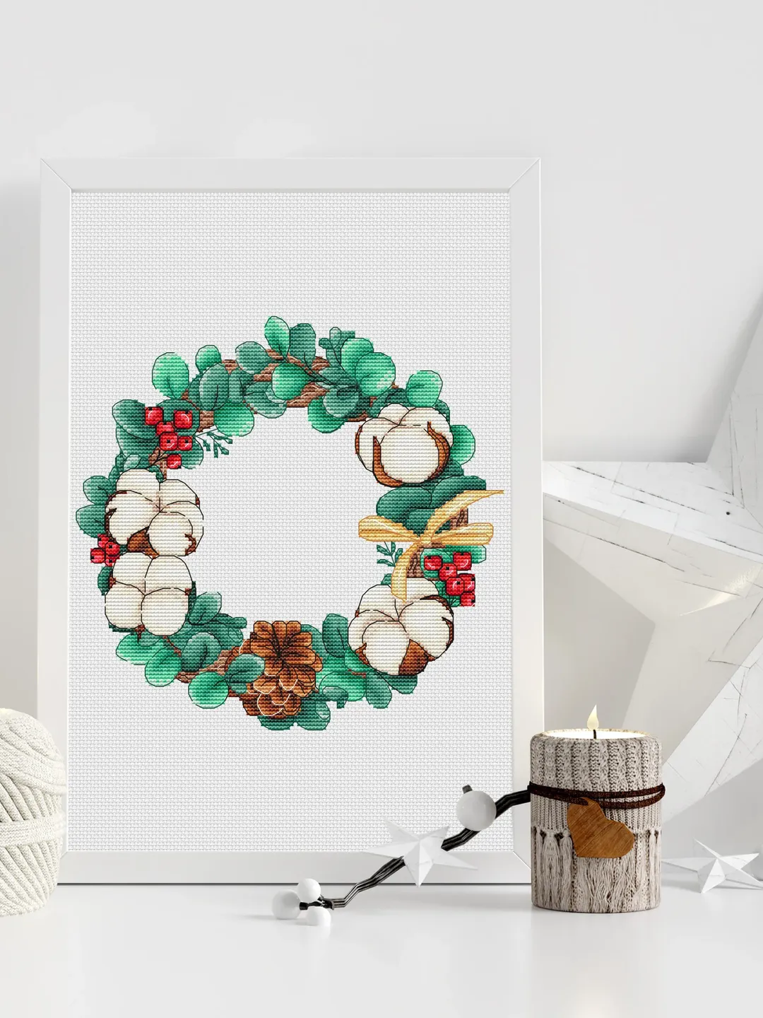 Christmas Wreath Cross Stitch Pattern PDF, Winter Cross Stitch Chart  Instant Download, New Year Hand Embroidery Pattern, image size:1080x1440