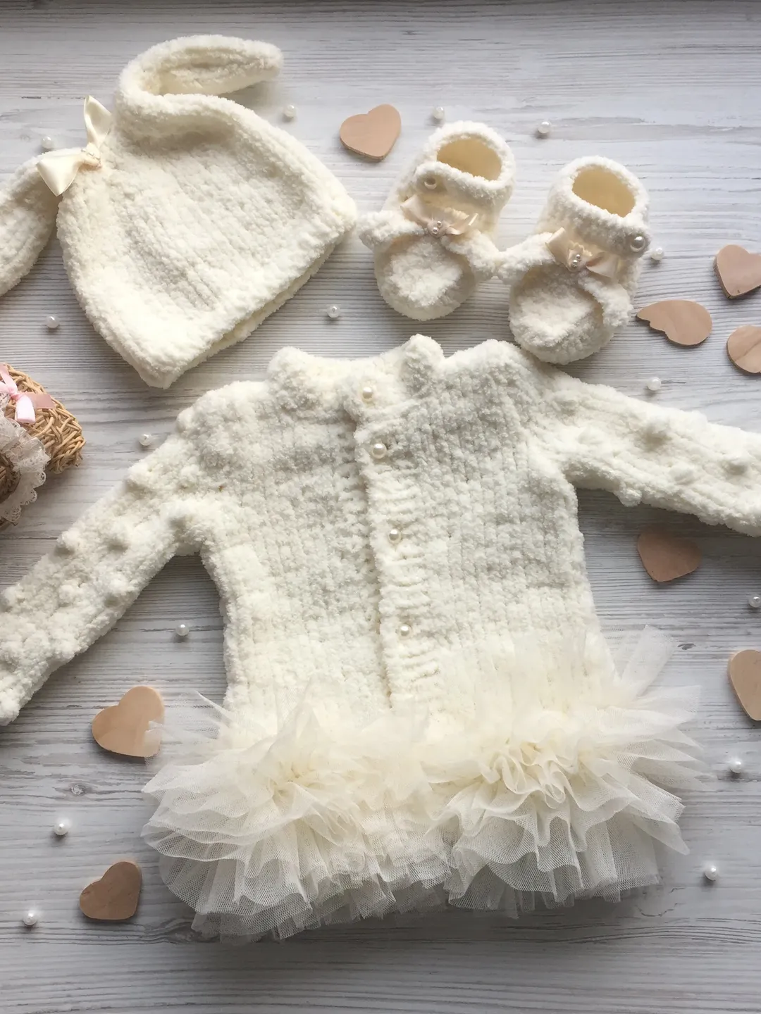 Clothing set for baby girl . Bunny clothing set for baby girl.Baby born bunny set. Dress for infant.Hand made knitting outfit for baby girl.