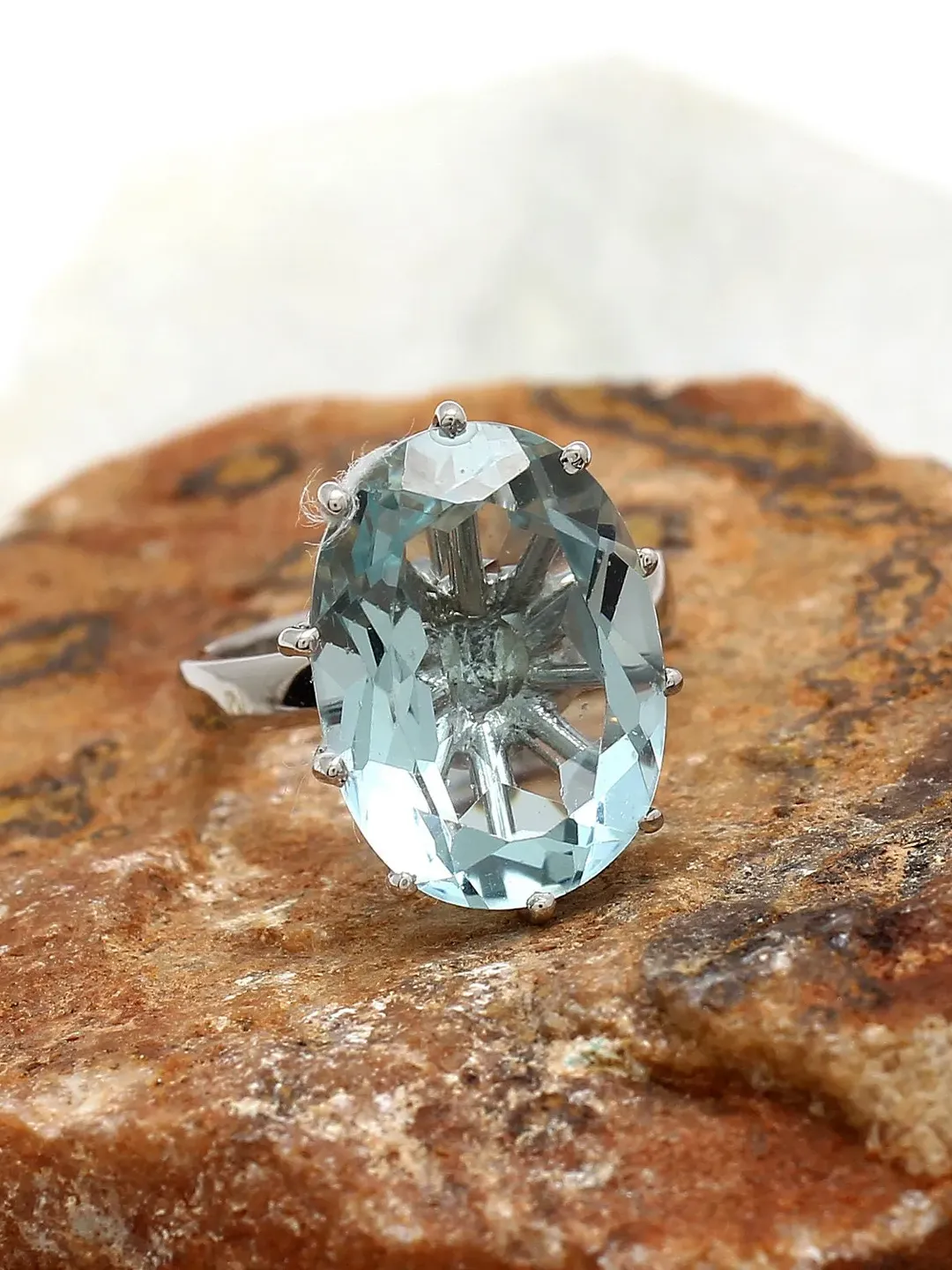 Natural Blue Topaz Ring- 925 Sterling Silver Ring- Solitaire Ring- Oval ...