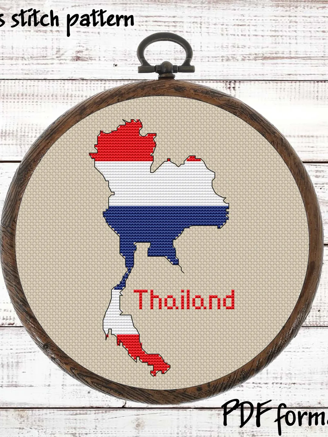 Thailand Map Cross Stitch pattern modern, Thai Flag Xstitch chart PDF