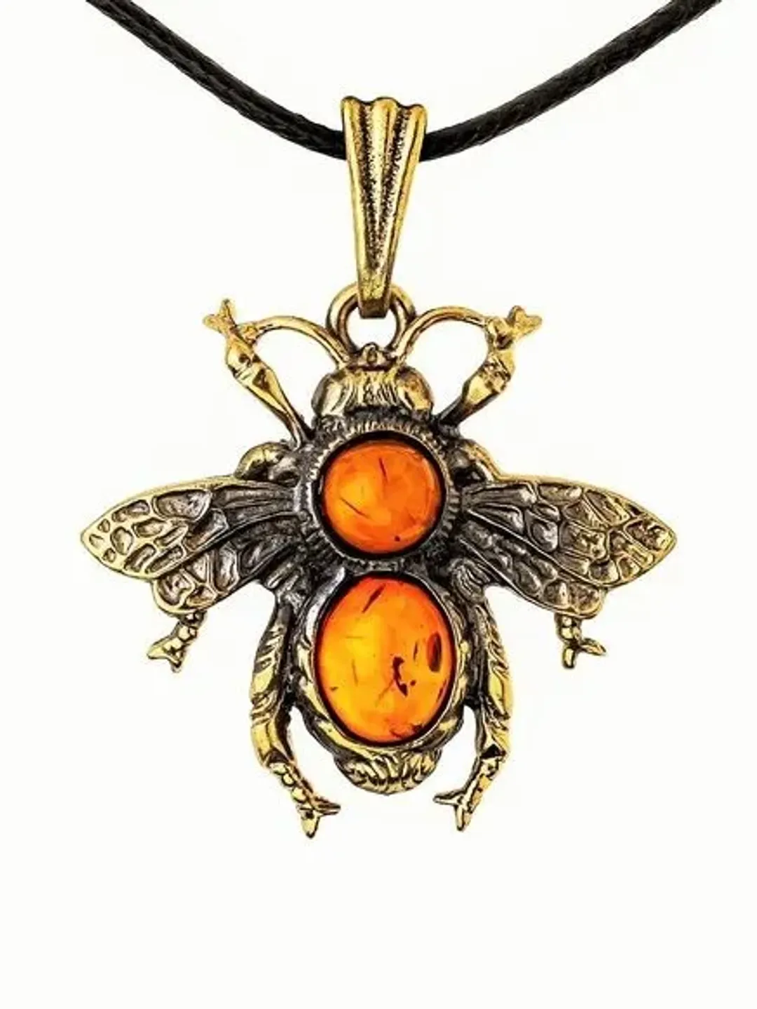 Bee necklace Insect jewelry Amber Bee jewelry Pendant necklace Gold Brass Vintage Style Handmade Summer jewelry for her