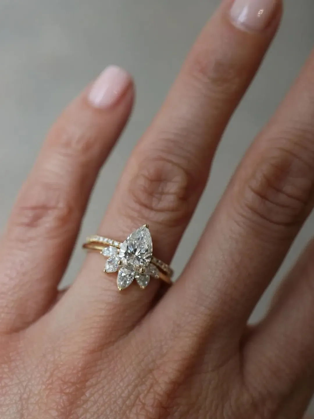 Pear Cut Moissanite 9x6mm 1.75ct.Wedding Ring With Matching Pear Cut Moissanite Band,Valentine Gift,Gift ForHer,AnniversaryRing,Perfect gift