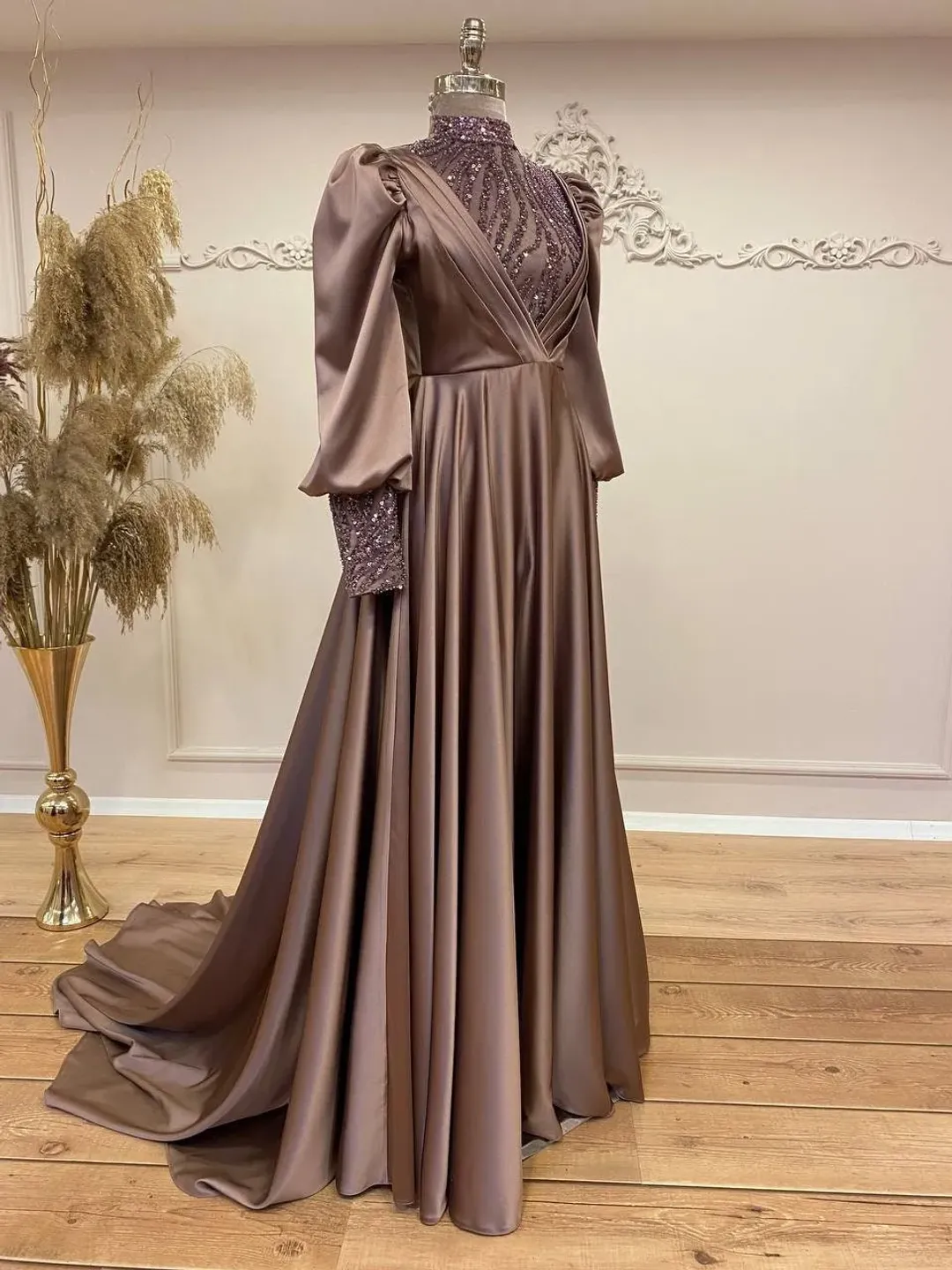 dress rose gold hijab Luxury Dusty Rose Modest Evening Gown 22010GK