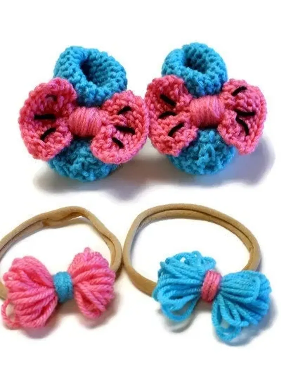 Watermelon Nylon Headband and Booties Set, Expectant Parents Baby Shower Gift Ideas, Pink and Blue, Photoshoot Props, Newborn Crib Shoes