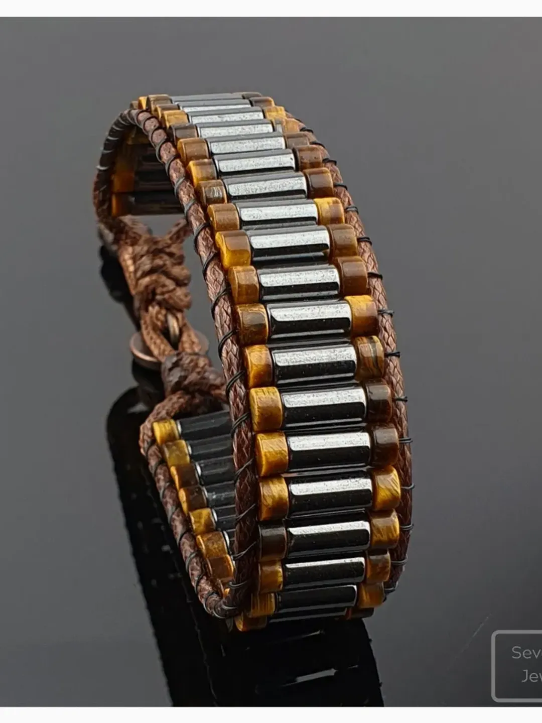 Natural Tiger's Eye Bracelet, Hematite Arm Band, Mascular Wristlet, Valentines Day Gift, Anniversary Gift, High Quality Gemstones Presents