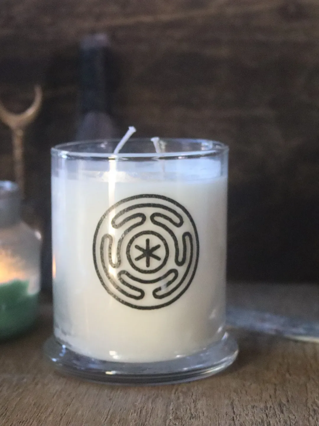 Hand-poured Soy Hecate Candle, Candle in Hand-Etched Holder with Maze, Soy Candle with Cotton Wick, Witch's Hecate Devotional Candle
