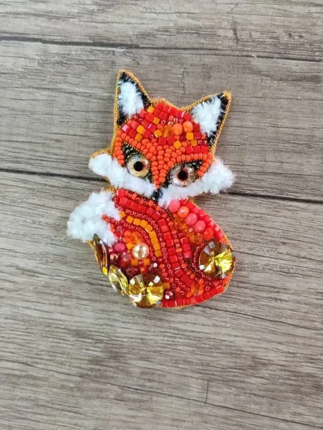 Brooch embroidery Embroidered beaded fox brooch embroidered jewelry Embroidered pins embroidered accessories Embroidered gifts