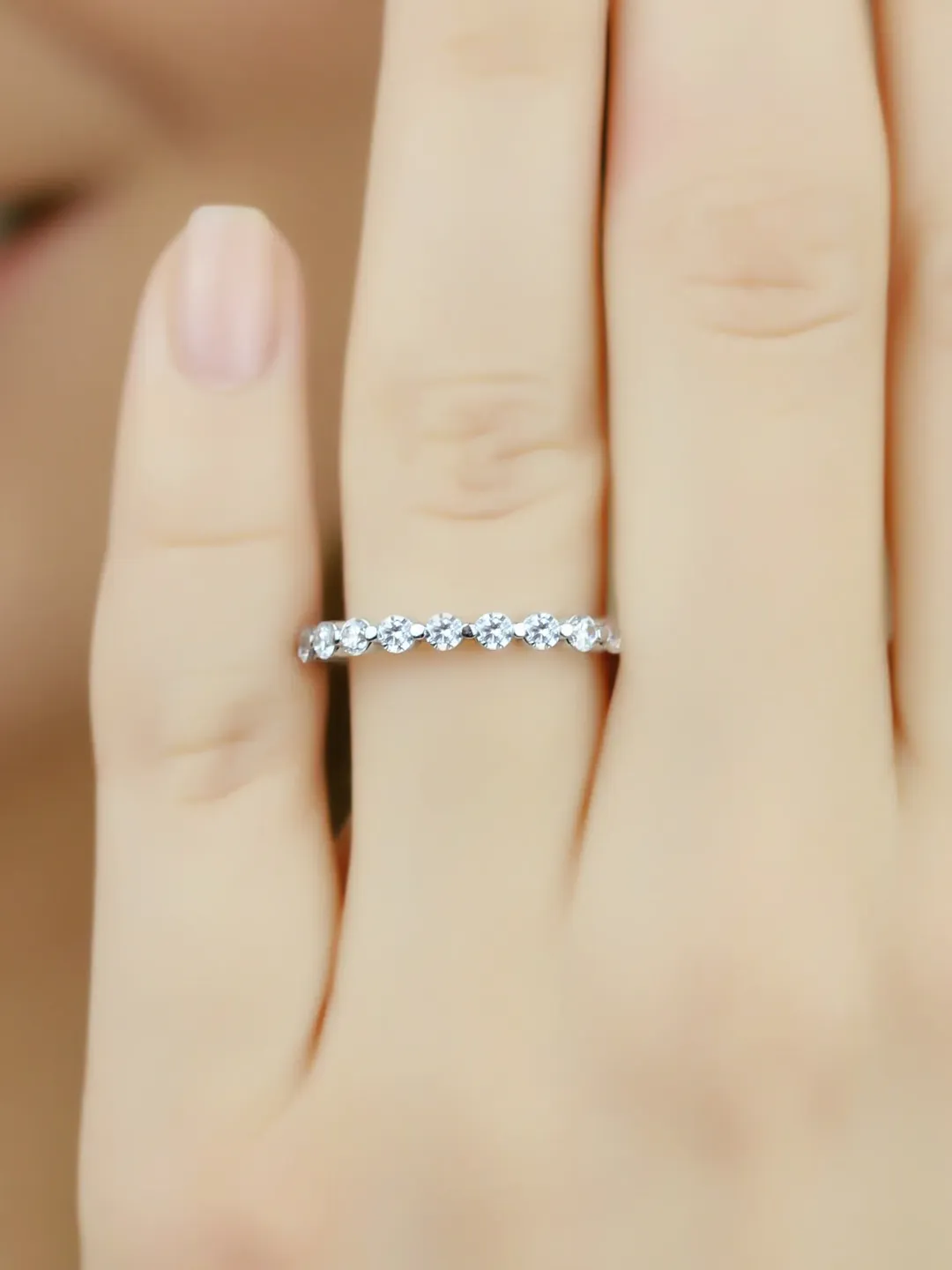 SHARED PRONG RING | Half Eternity Round Diamond Modern Wedding Ring ...