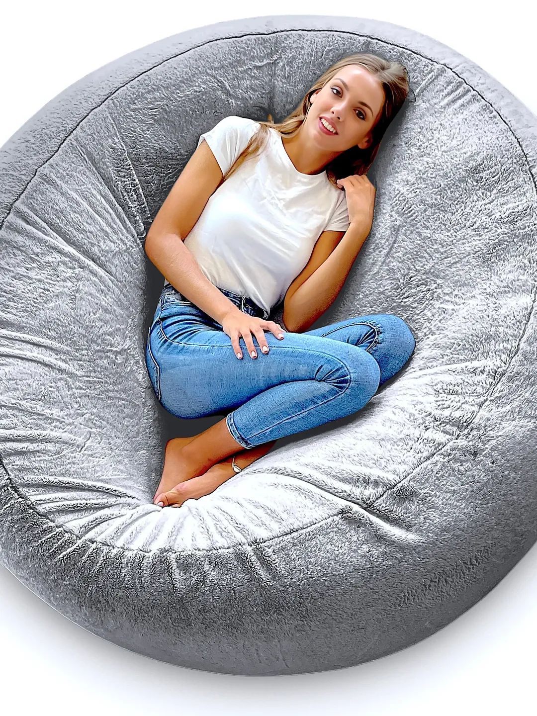 Modern XXL Giant Puff - Living Room Pouf with Filling Included for Gamer or Teen Room Decoration - Grey Bean Bag