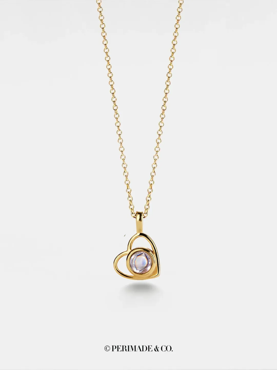 PERIMADE Love Heart Projection Necklace • One Hundred Languages Jewelry • Custom Memorial Photo Pendant •  Matching Couple Gifts