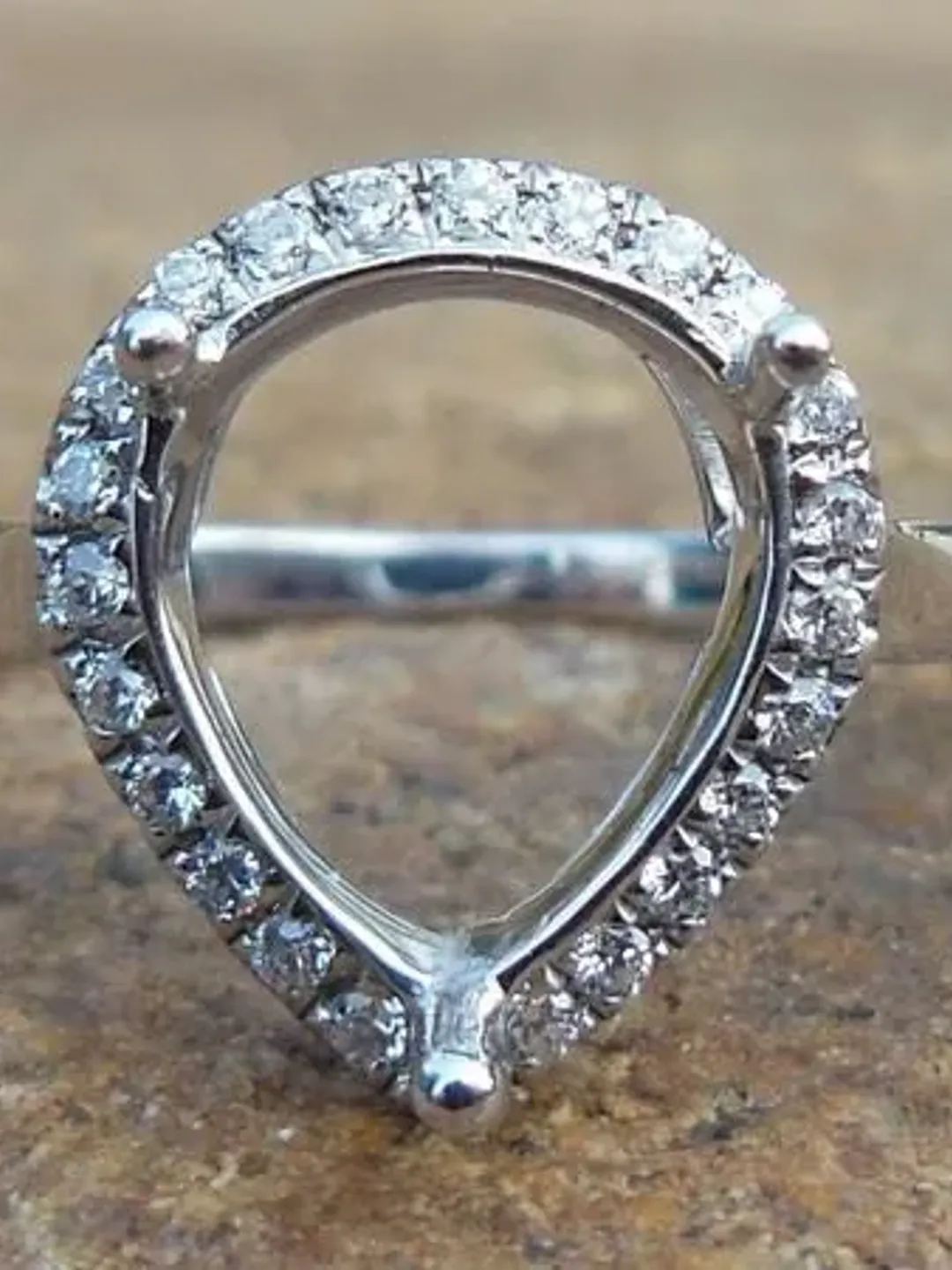 Solid 14K White Gold 8x10MM Pear Semi Mount Ring For Women, Engagement Ring, Diamond Ring