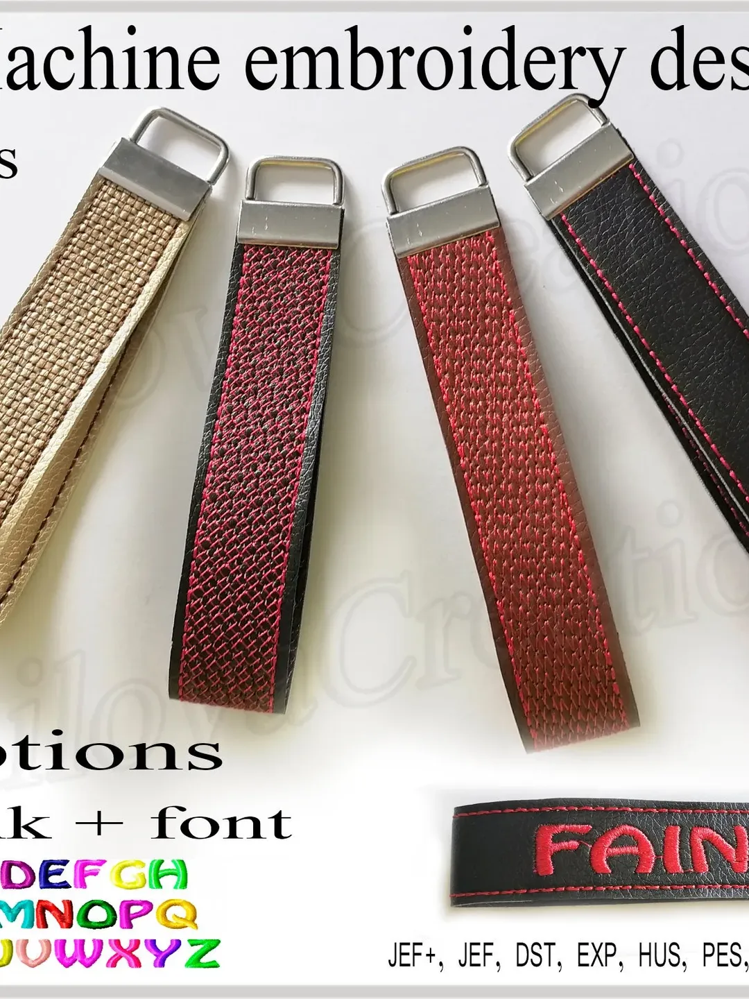 In the hoop wristlet Machine Embroidery designs ITH Key Chain for 6x10 8x11 8x12  Blank Wrist Straps