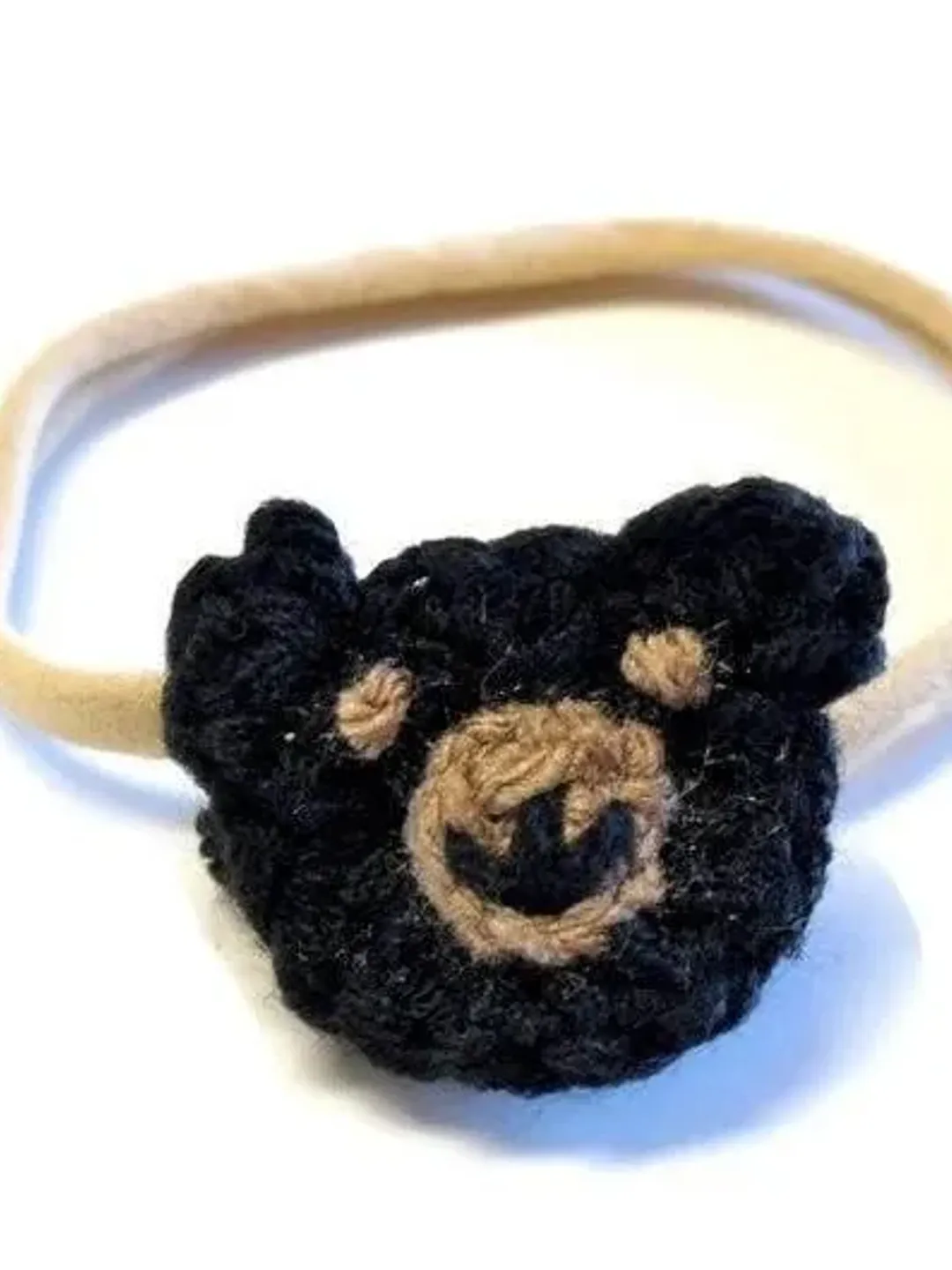 Crochet Woodland Bear Face Hair Clip or Headband, Little Girls' Hair Accessories, Nude Nylon Headbands, Baby Shower, Wild Animal Hair Bow