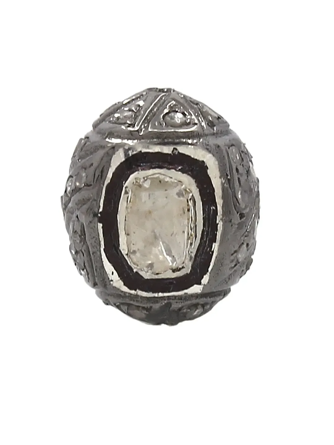 Polki Diamond Beads, Genuine Polki Beads, Micro Pave Beads, 925 Sterling Silver Beads, Pave Spacer Beads, 10X12MM Oval Beads, Shamballa Bead