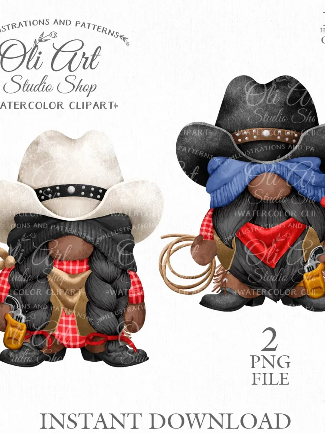 Cowboy Gnomes Clip Art, Cowboy Hat, Hand painted clipart, Instant Download. Digital Download. OliArtStudioShop