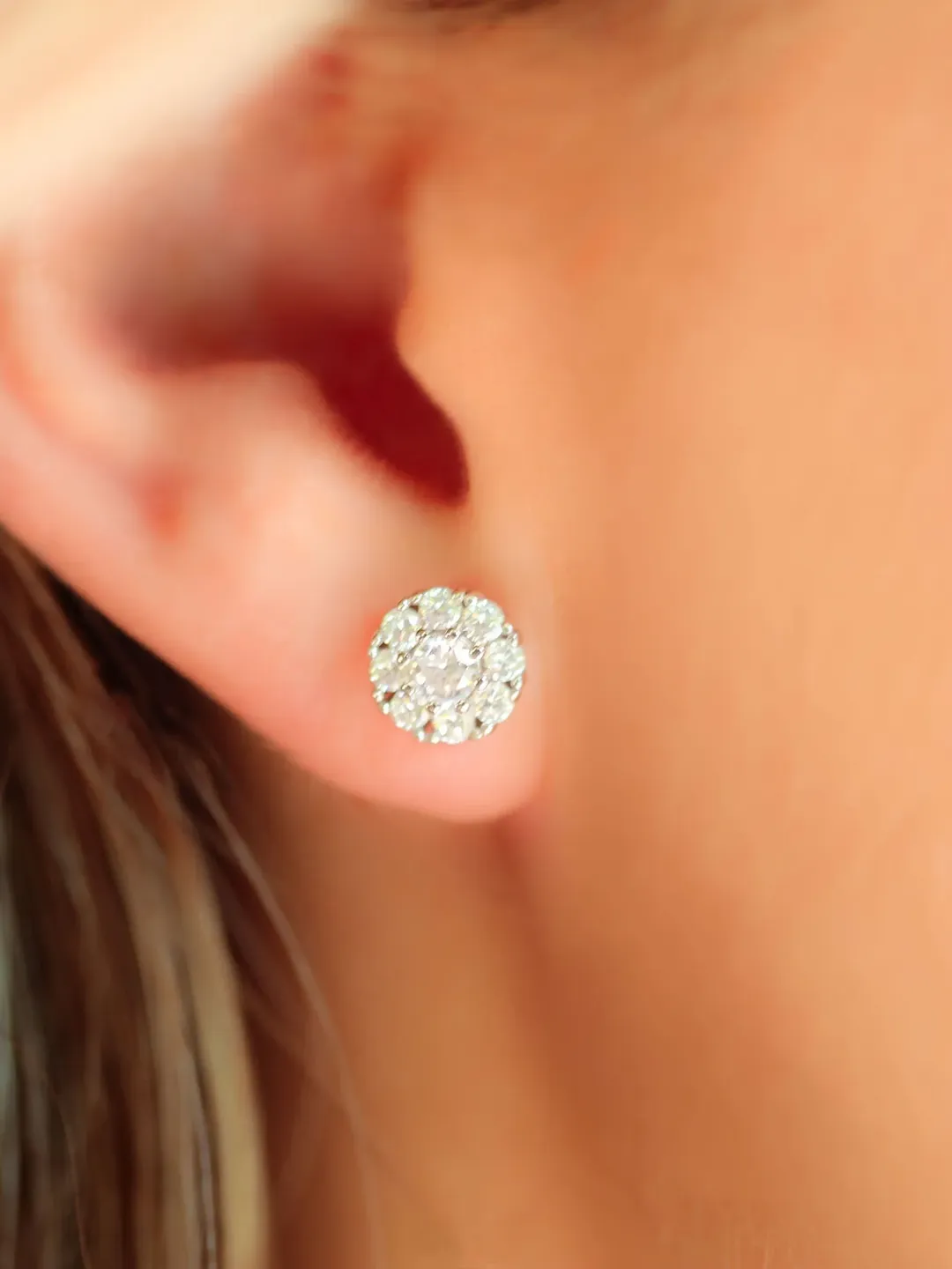 ROUND CUT EARRING | Round Cut Halo Diamond Wedding Stud Earrings | 14k Solid Gold Simulated Diamond Stud Earring | Women Gold Earrings