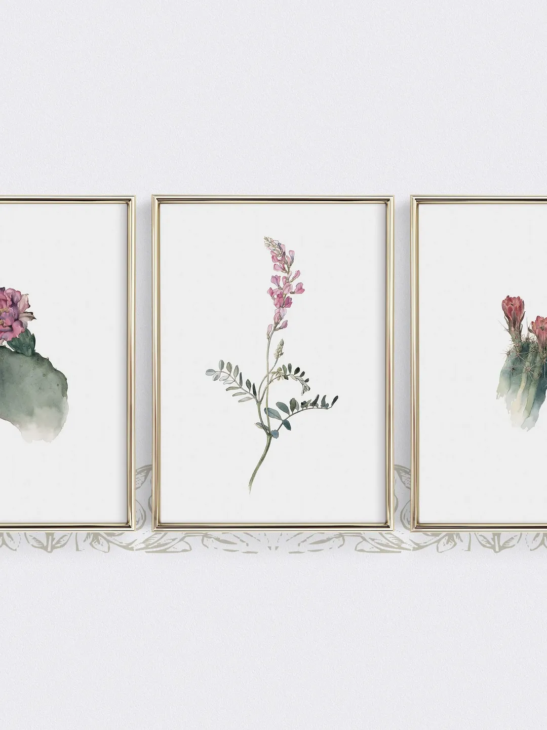 Vintage Botanical Wall Art, Cactus Watercolor Set of 3 Prints, Printable Decor | 228 S3