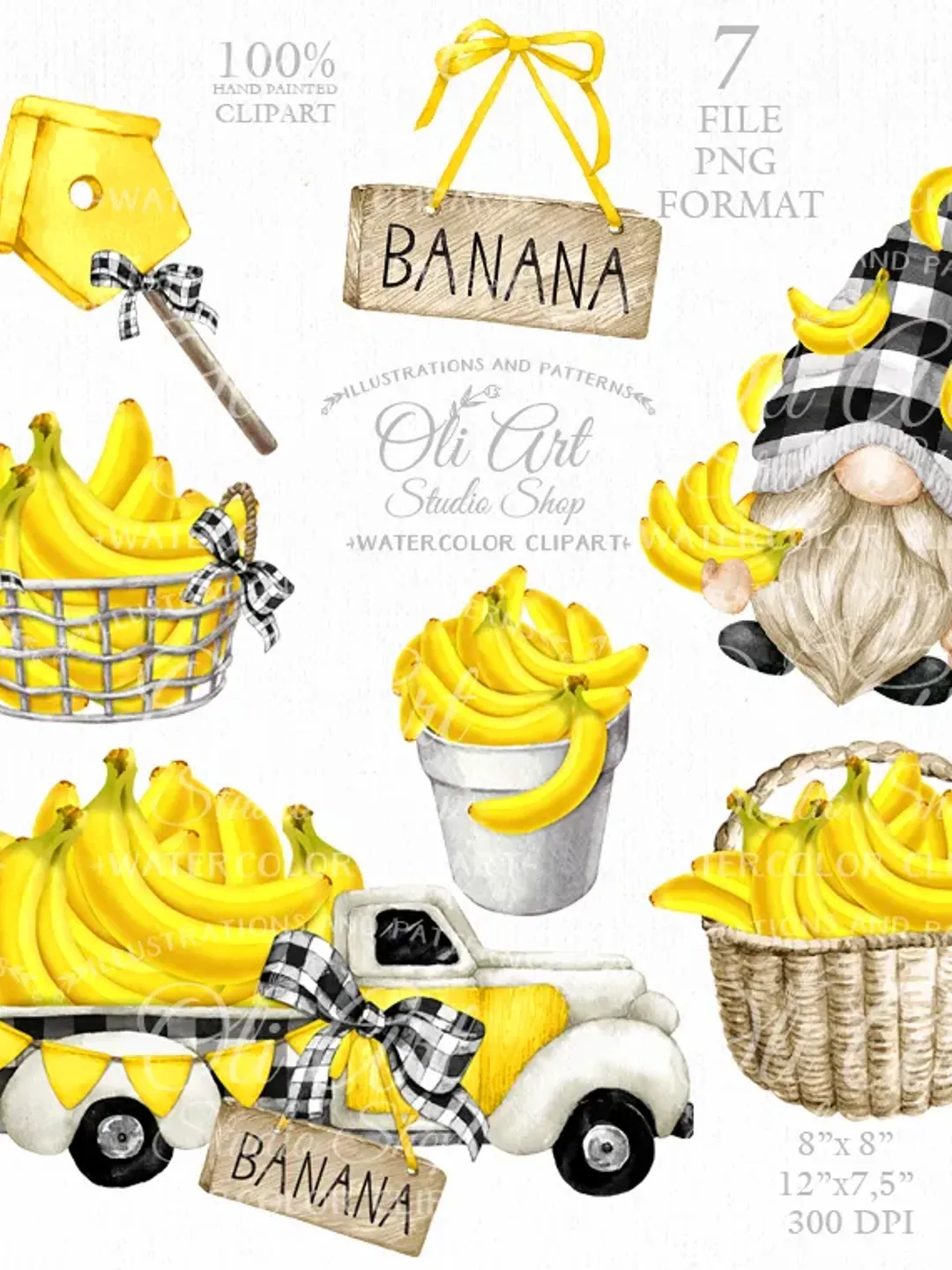 Banana Gnome Clipart. Truck. Digital Clipart, Hand Drawn Graphics, Instant Download. Digital Download. OliArtStudioShop