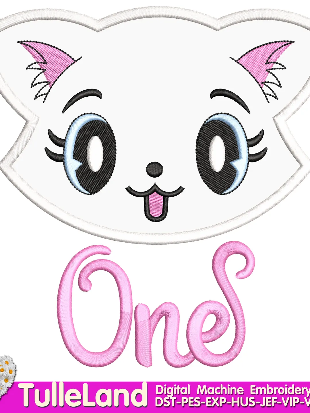 Kids Cute Kitty One Kitten T Shirt 1st Birthday with Kitty Cat face Design Applique for Machine Embroidery