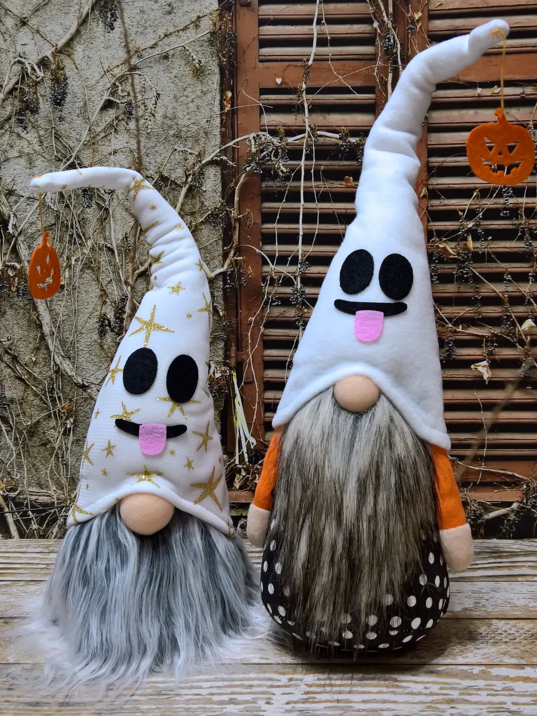 A pair of Ghost Halloween gnomes, Halloween decoration gnome, Halloween outdoor decor, Home decor, Ghost gnome