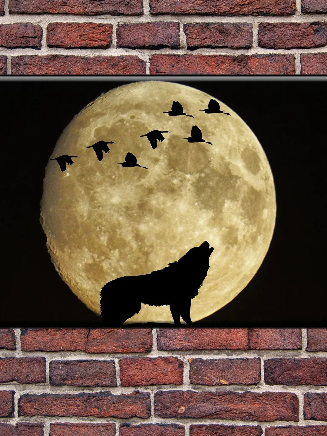 Fullmoon & Wolf Print on Canvas , Floating Frame Option, Modern Wall Art, Extra Large Canvas Wall Art