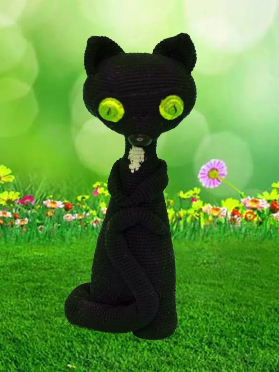 Black cat toy figurine, black plush cat, Halloween decor, soft animal toy, cat doll, organic toy, Halloween gift