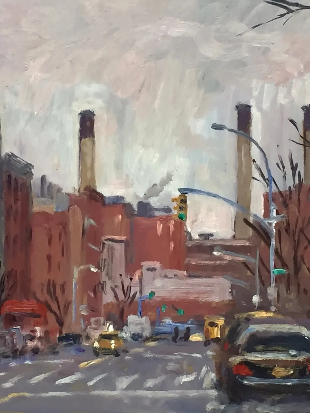 New York Cityscape Painting - Twilight on Avenue D/NYC- 9x12 Oil on Panel, Urban Impressionist Landscape, American Realist Signed Original