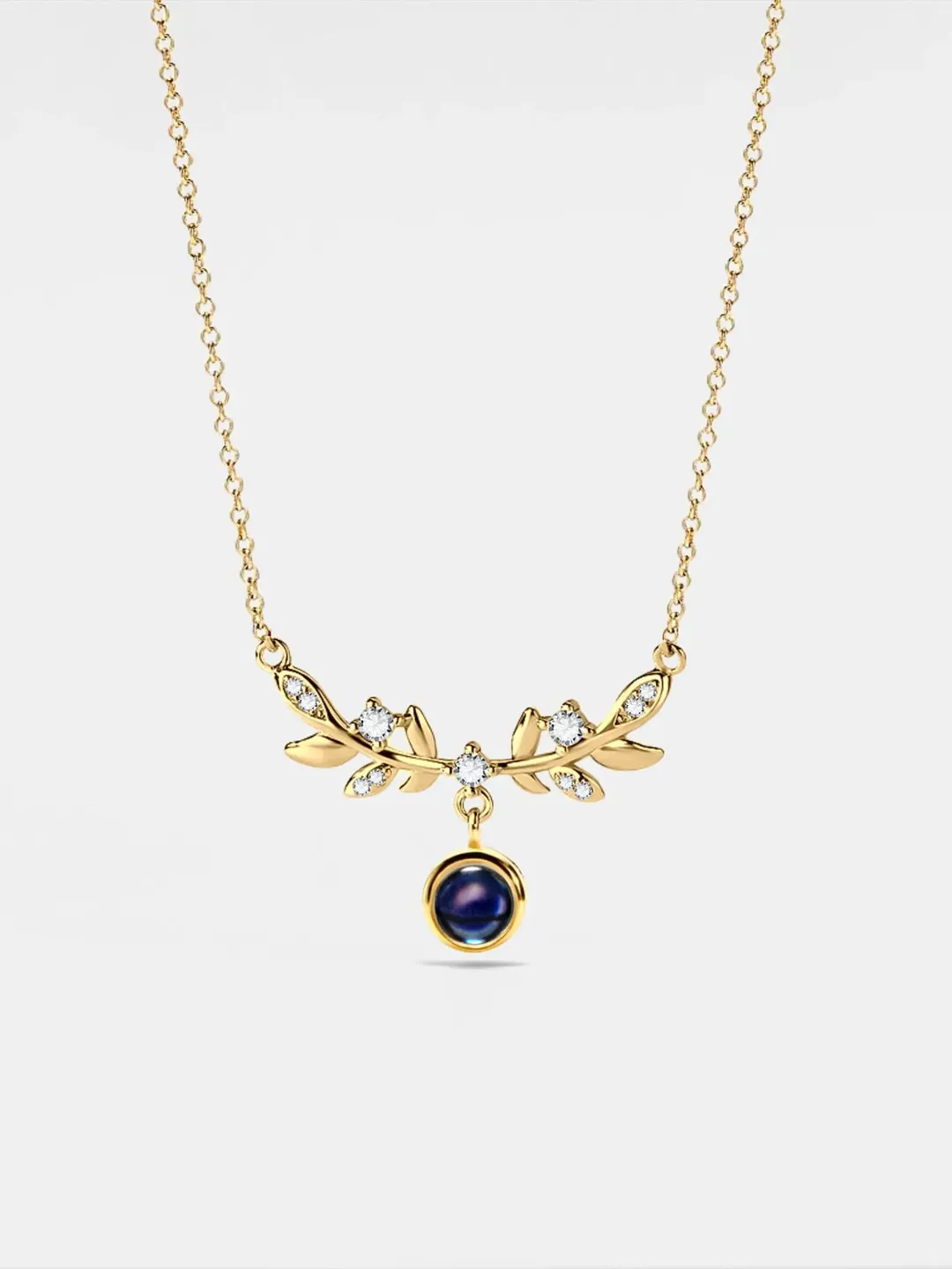 PERIMADE Laurel Leaf Projection Necklace • Personalized Picture Inside Pendant • Sterling Silver Keepsake Jewelry • Trendy Best Friend Gift