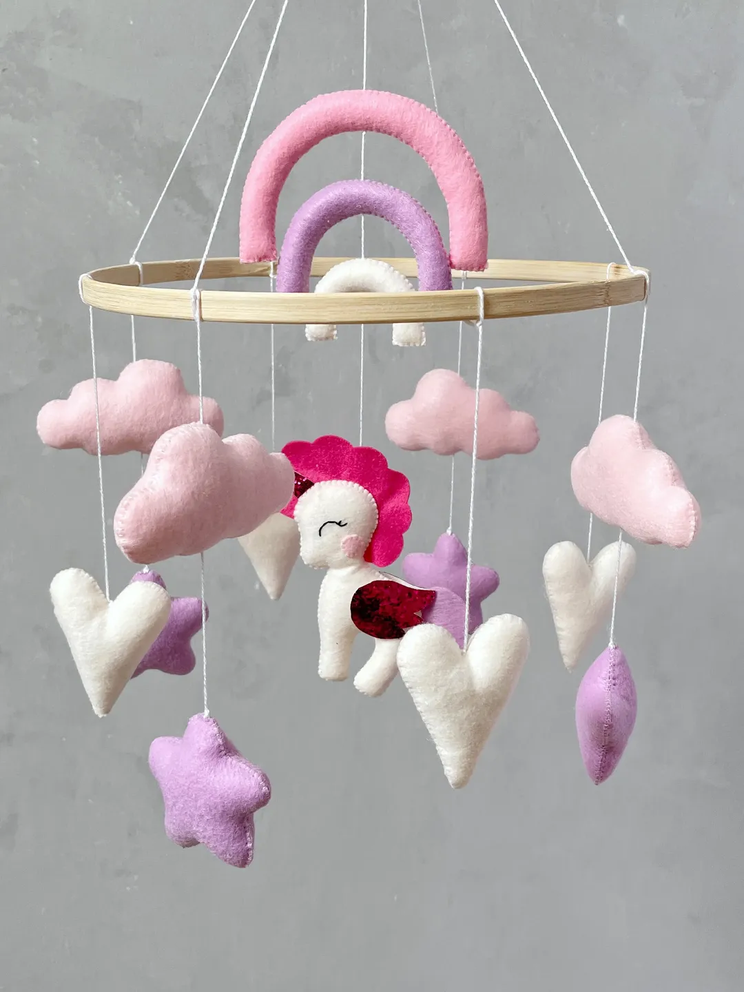 Pink unicorn baby girl crib mobile. Rainbow baby mobile girl. Rainbow unicorn nursery decor girl