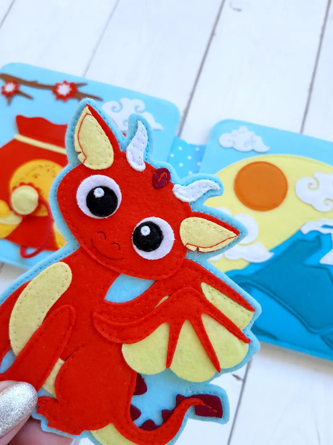 Book made of felt with the dragon symbol of 2024, unique gift, Red Dragon