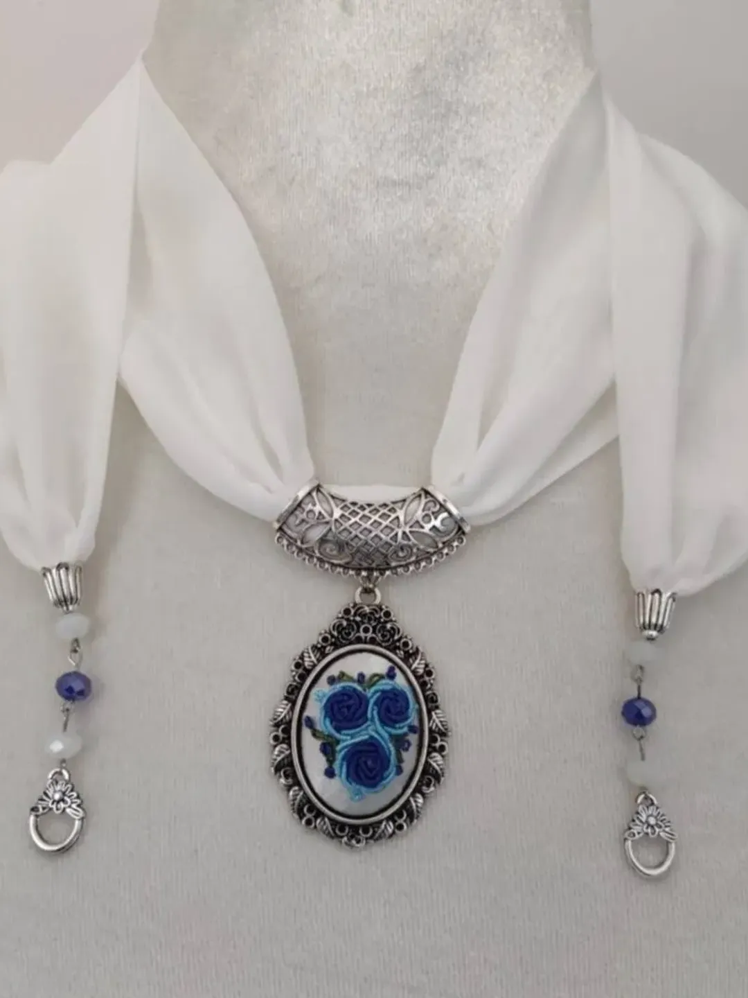 Vintage Embroidery pendant, rococo red rose  embroidery necklace, Pendant necklaces, Handmade jewelry, Gift for women,