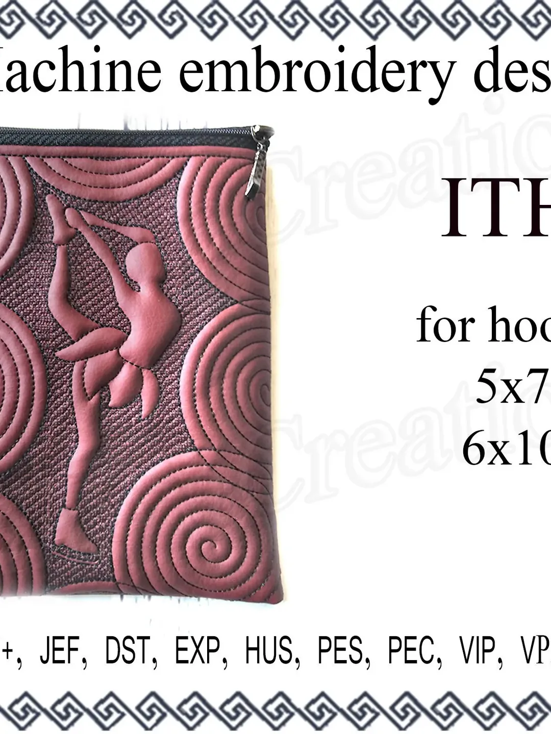 Machine embroidery designs zippered bag figure skater ITH zip bag embroidery design zipper clutch In The Hoop Zipper cosmetic bag Embroidery