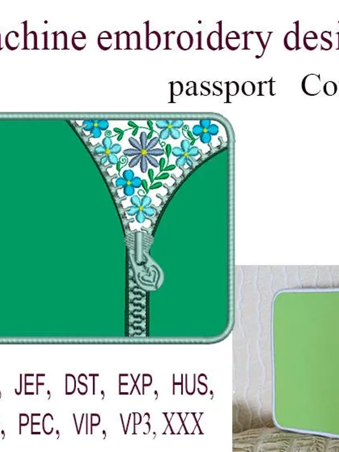 Passport cover travel Machine embroidery designs flowers and zipper In the Hoop embroidery case ITH wedding embroidery File.